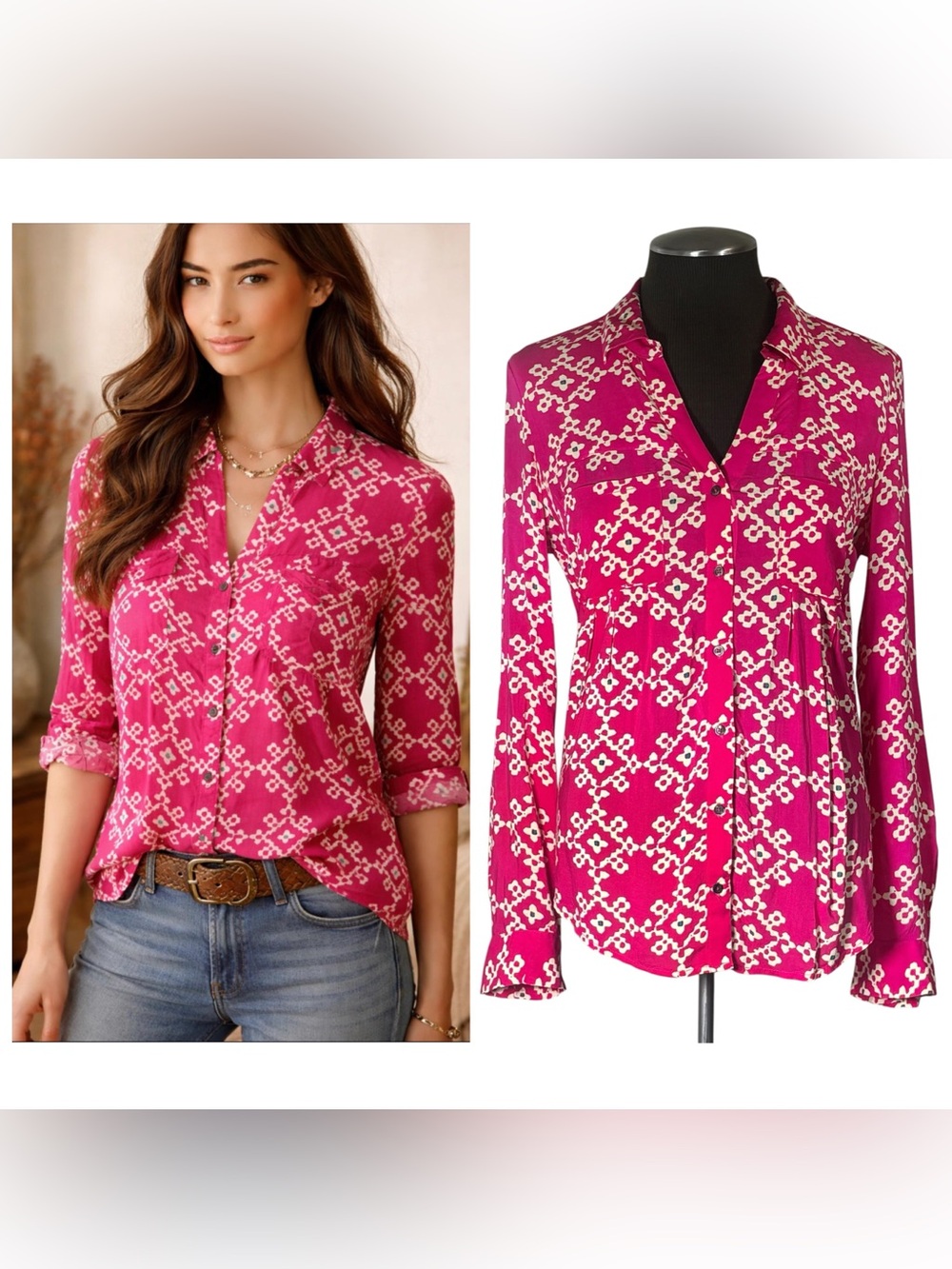 🆕 Maeve – Overland Pink Geo Print Long Sleeve Button-Down – Anthropologie – 4